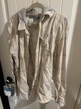 Hollister Cream Plaid Lightweight Hooded Shirt Jacket/Flannel MENS XL
